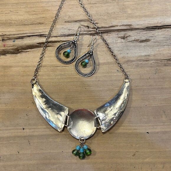 Antigua Silver Collar Turquoise Necklace & Earrings bohemian jewelry - Picture 8 of 8